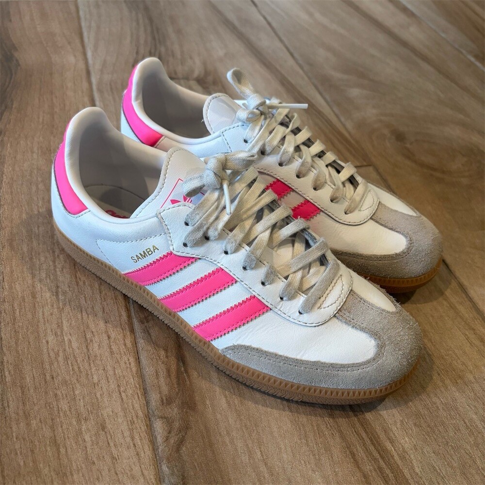 Adidas Samba OG Sneakers Youth 5.5Y Cloud White Lucid Pink Gum Lace Up